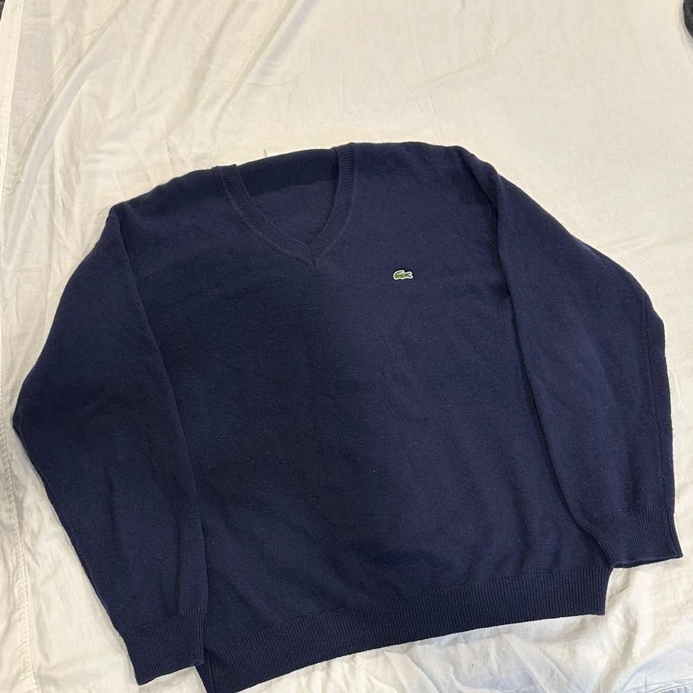 Lacoste Men's Dark Blue V-Neck Wool Sweater